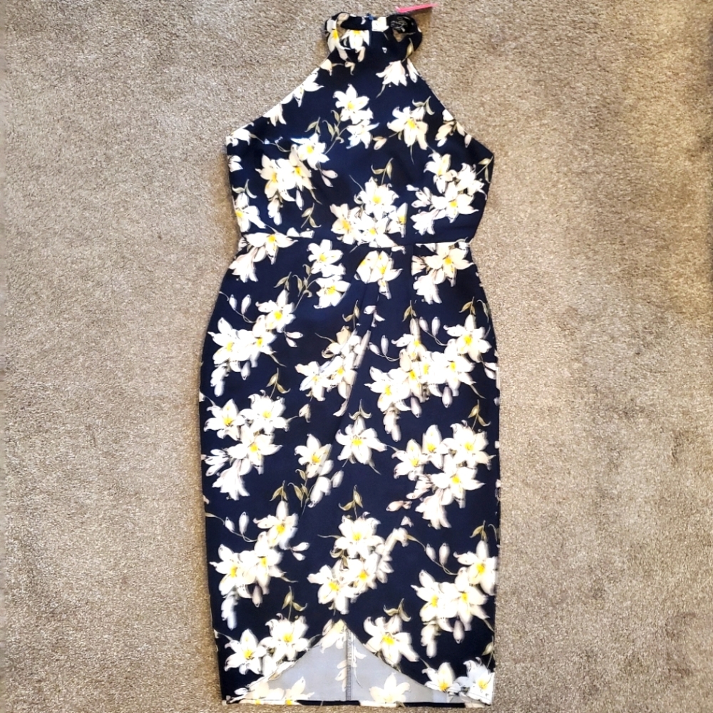 Suzanne Betro High Neck Navy Blue Floral dress size L